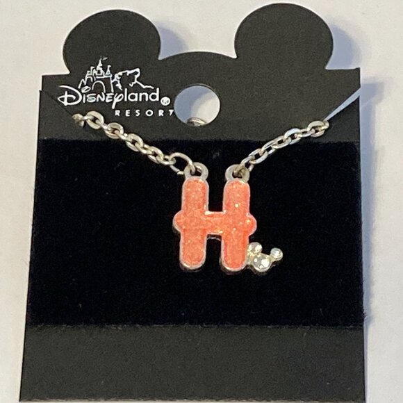 Vintage Disney Mickey Mouse Ears Necklace Initial Letter "H" 17-19" Pink Enamel - Picture 8 of 10
